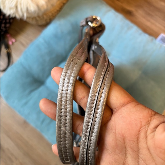 Coach Audrey 19567 Cinched Medium North South Tote Silver Metallic Leather - Picture 3 of 12